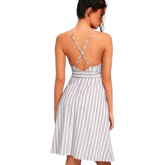 Lulus Nelson Black and White Striped Midi Dress Size Small - Picture 2 of 10